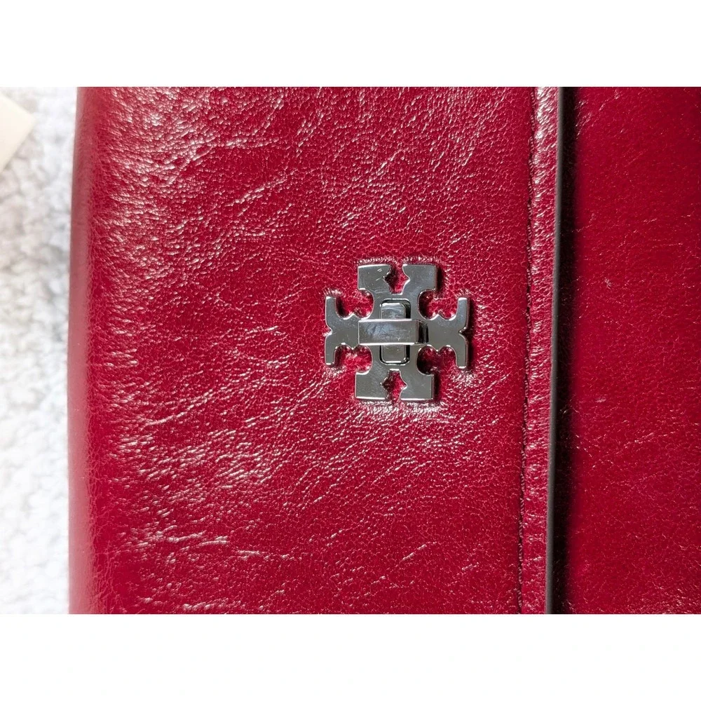 Tory Burch Kira Turnlock Mini Bag Red Crinkled Leather Silver Hardware NWT